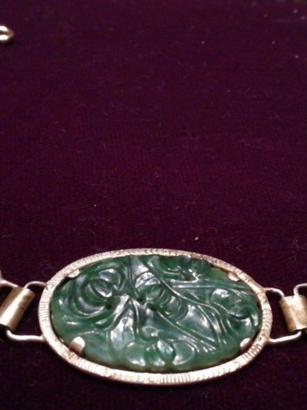 SALE vintage carved green jade jadeite vermeil sterling silver necklace links